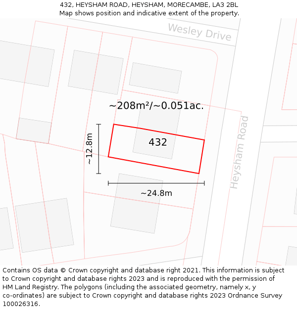 432, HEYSHAM ROAD, HEYSHAM, MORECAMBE, LA3 2BL: Plot and title map