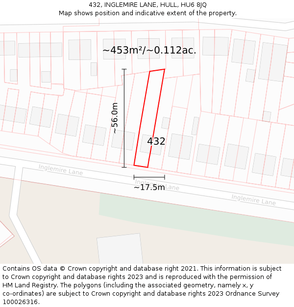 432, INGLEMIRE LANE, HULL, HU6 8JQ: Plot and title map