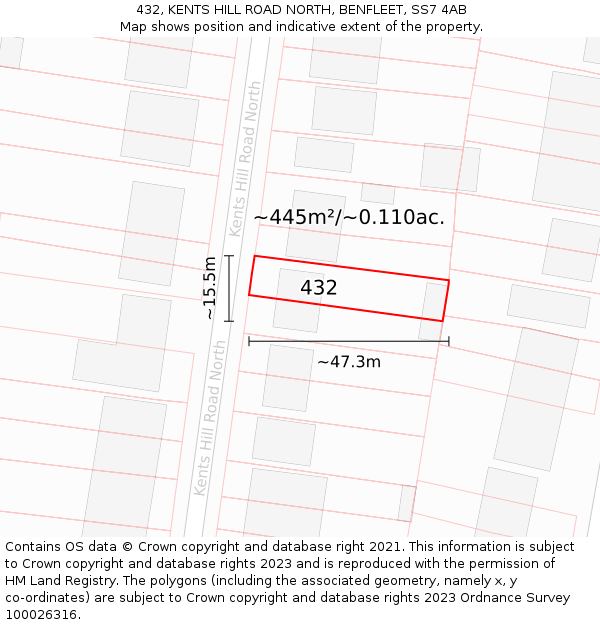 432, KENTS HILL ROAD NORTH, BENFLEET, SS7 4AB: Plot and title map