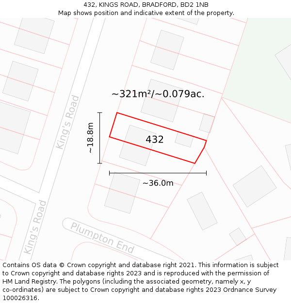 432, KINGS ROAD, BRADFORD, BD2 1NB: Plot and title map