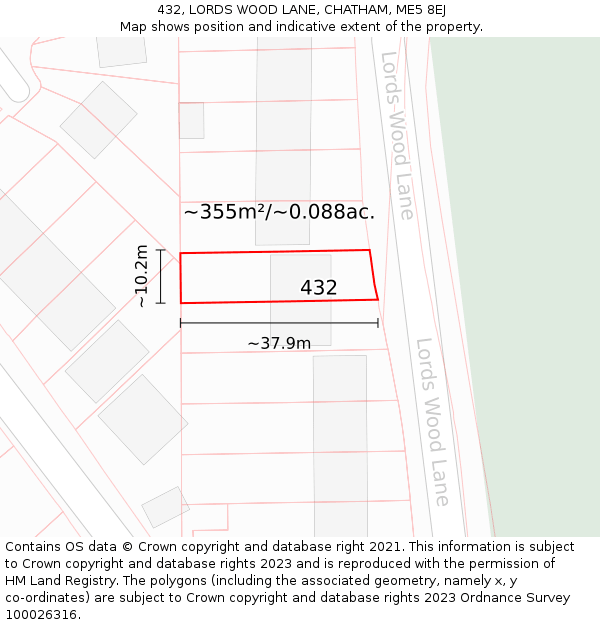 432, LORDS WOOD LANE, CHATHAM, ME5 8EJ: Plot and title map