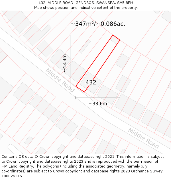 432, MIDDLE ROAD, GENDROS, SWANSEA, SA5 8EH: Plot and title map