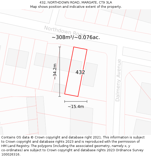 432, NORTHDOWN ROAD, MARGATE, CT9 3LA: Plot and title map