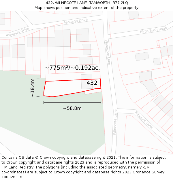 432, WILNECOTE LANE, TAMWORTH, B77 2LQ: Plot and title map