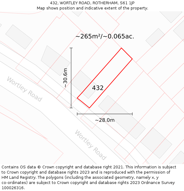 432, WORTLEY ROAD, ROTHERHAM, S61 1JP: Plot and title map