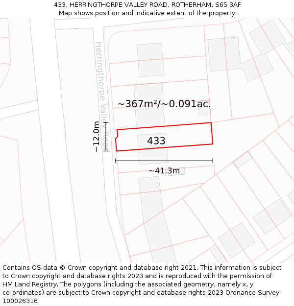 433, HERRINGTHORPE VALLEY ROAD, ROTHERHAM, S65 3AF: Plot and title map