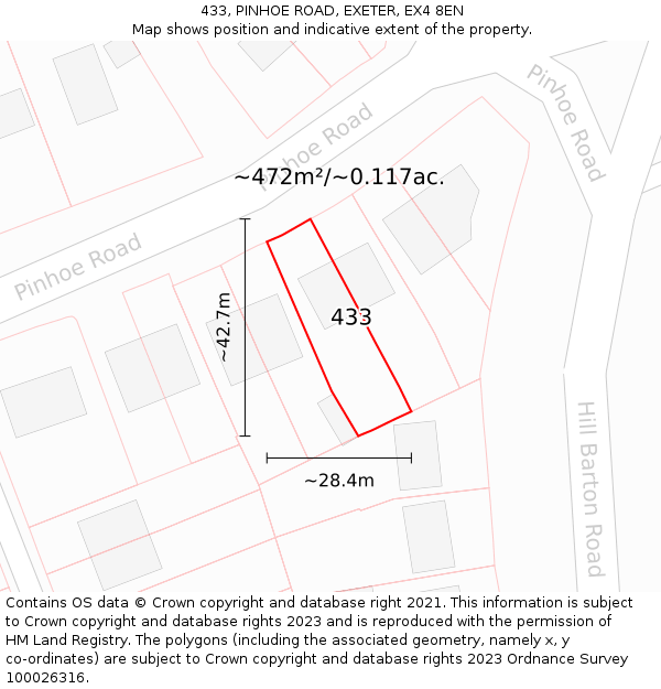 433, PINHOE ROAD, EXETER, EX4 8EN: Plot and title map