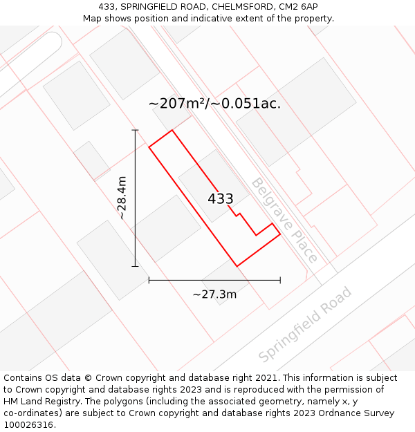 433, SPRINGFIELD ROAD, CHELMSFORD, CM2 6AP: Plot and title map