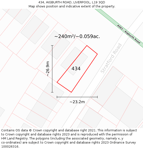 434, AIGBURTH ROAD, LIVERPOOL, L19 3QD: Plot and title map