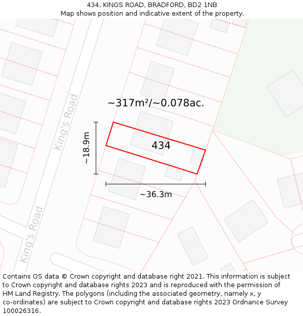 434, KINGS ROAD, BRADFORD, BD2 1NB: Plot and title map