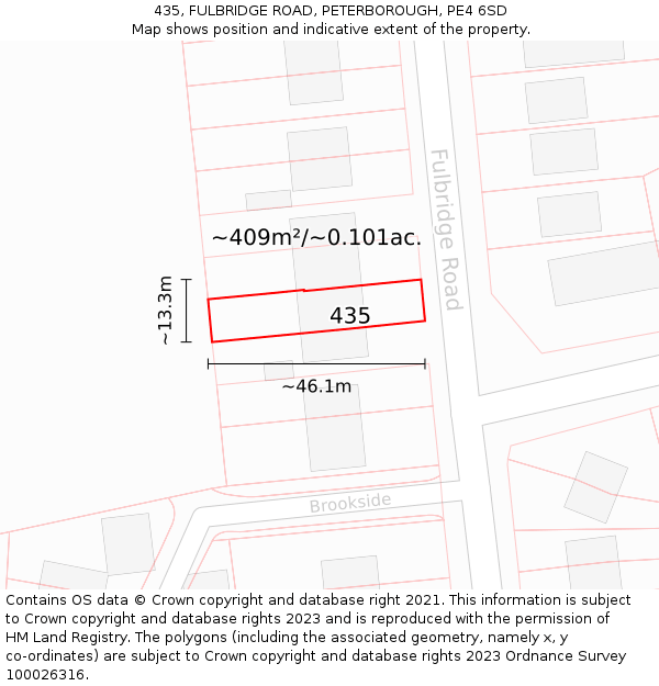 435, FULBRIDGE ROAD, PETERBOROUGH, PE4 6SD: Plot and title map