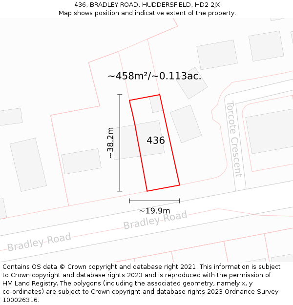 436, BRADLEY ROAD, HUDDERSFIELD, HD2 2JX: Plot and title map