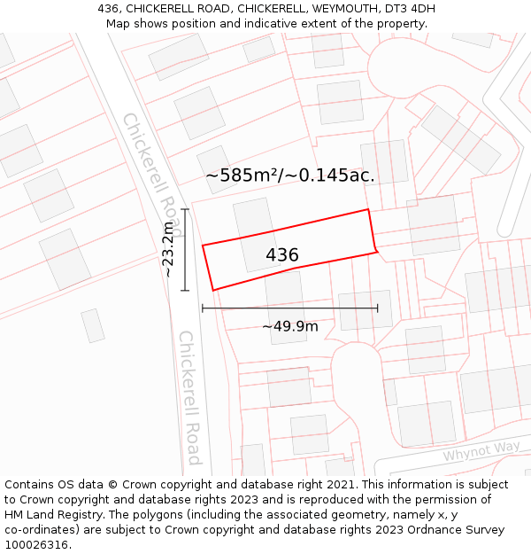 436, CHICKERELL ROAD, CHICKERELL, WEYMOUTH, DT3 4DH: Plot and title map