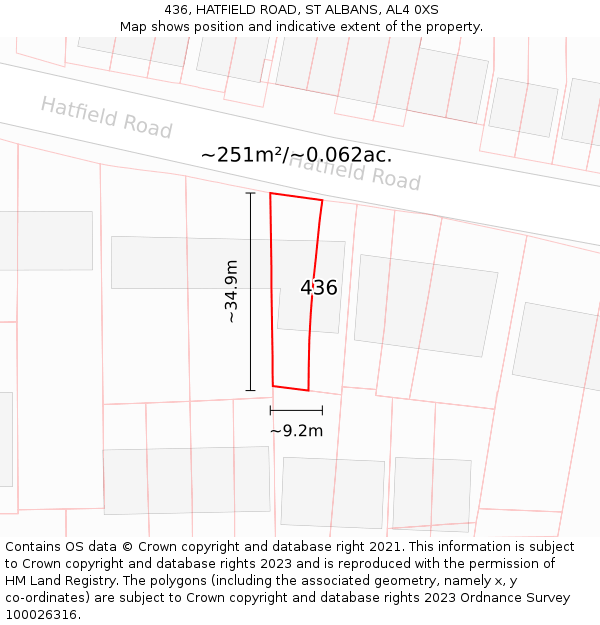 436, HATFIELD ROAD, ST ALBANS, AL4 0XS: Plot and title map