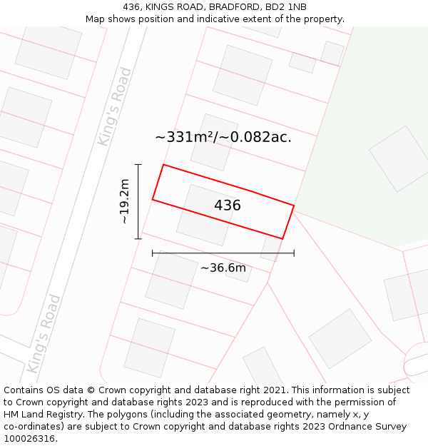 436, KINGS ROAD, BRADFORD, BD2 1NB: Plot and title map