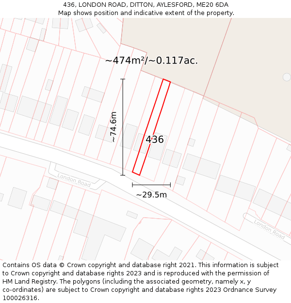 436, LONDON ROAD, DITTON, AYLESFORD, ME20 6DA: Plot and title map