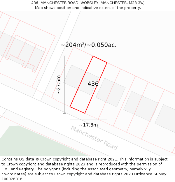 436, MANCHESTER ROAD, WORSLEY, MANCHESTER, M28 3WJ: Plot and title map