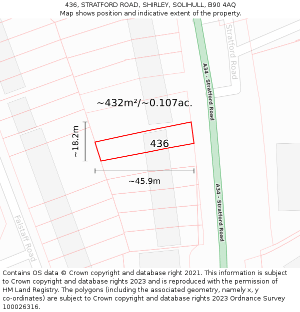 436, STRATFORD ROAD, SHIRLEY, SOLIHULL, B90 4AQ: Plot and title map