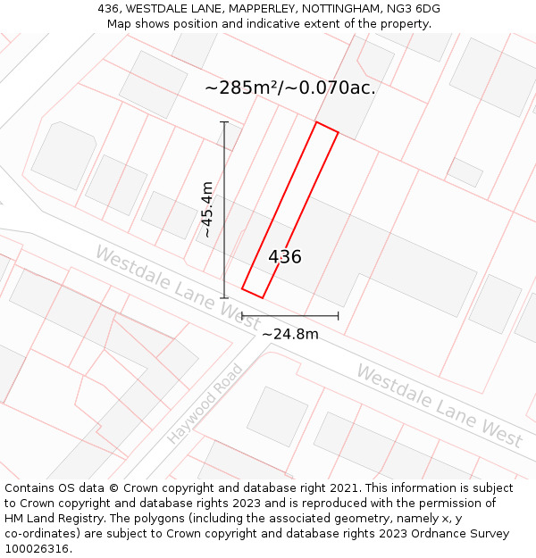 436, WESTDALE LANE, MAPPERLEY, NOTTINGHAM, NG3 6DG: Plot and title map