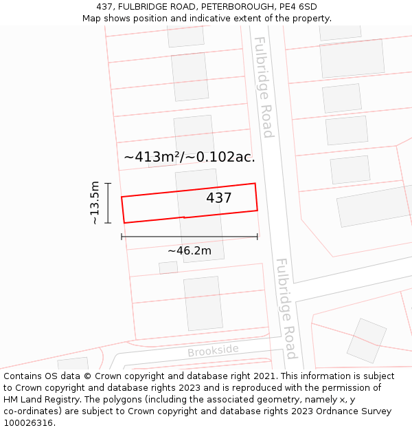 437, FULBRIDGE ROAD, PETERBOROUGH, PE4 6SD: Plot and title map