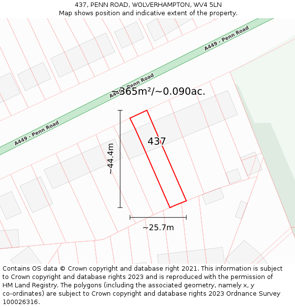 437, PENN ROAD, WOLVERHAMPTON, WV4 5LN: Plot and title map