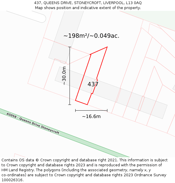 437, QUEENS DRIVE, STONEYCROFT, LIVERPOOL, L13 0AQ: Plot and title map