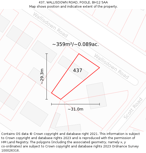 437, WALLISDOWN ROAD, POOLE, BH12 5AA: Plot and title map