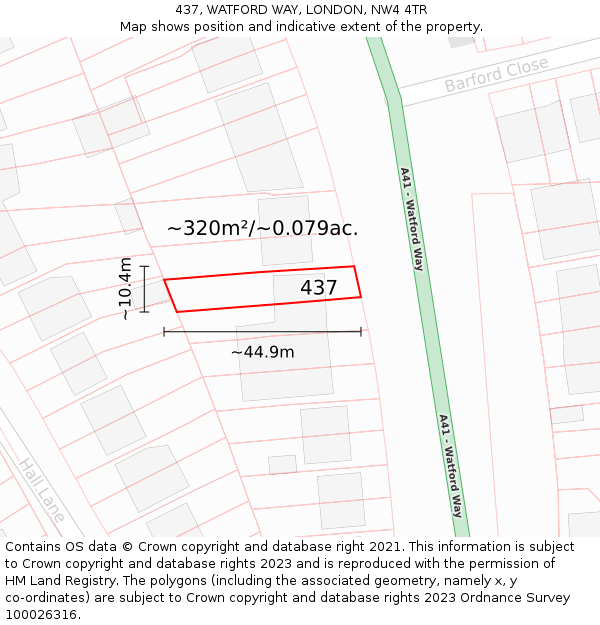 437, WATFORD WAY, LONDON, NW4 4TR: Plot and title map