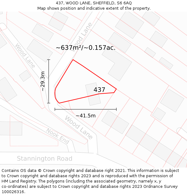 437, WOOD LANE, SHEFFIELD, S6 6AQ: Plot and title map