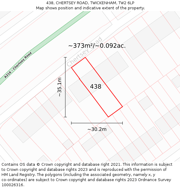 438, CHERTSEY ROAD, TWICKENHAM, TW2 6LP: Plot and title map
