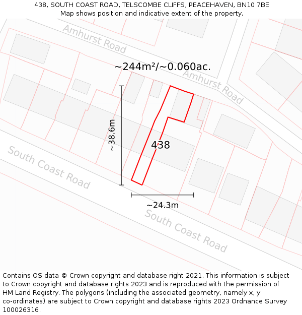 438, SOUTH COAST ROAD, TELSCOMBE CLIFFS, PEACEHAVEN, BN10 7BE: Plot and title map