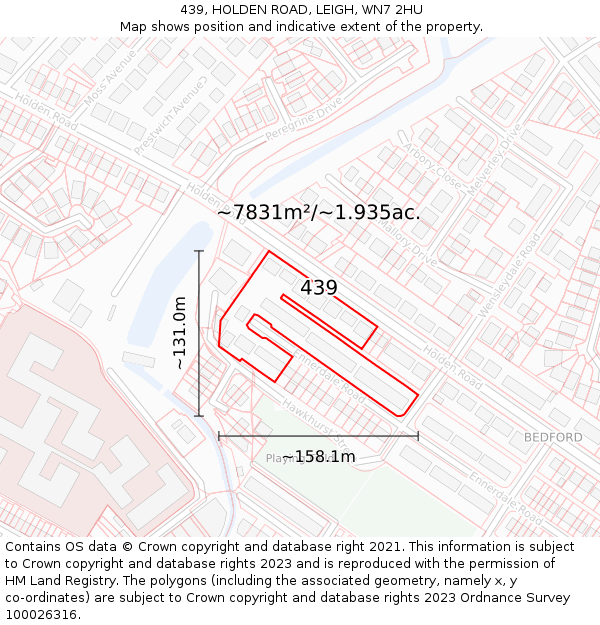 439, HOLDEN ROAD, LEIGH, WN7 2HU: Plot and title map