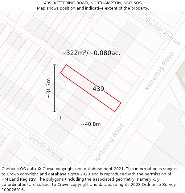 439, KETTERING ROAD, NORTHAMPTON, NN3 6QS: Plot and title map