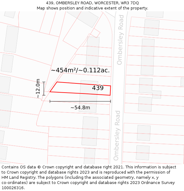 439, OMBERSLEY ROAD, WORCESTER, WR3 7DQ: Plot and title map