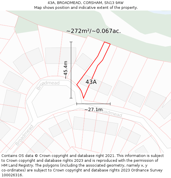 43A, BROADMEAD, CORSHAM, SN13 9AW: Plot and title map
