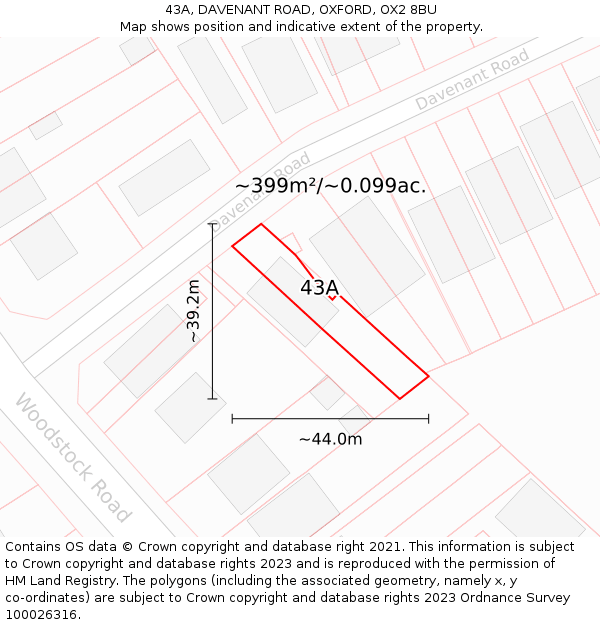 43A, DAVENANT ROAD, OXFORD, OX2 8BU: Plot and title map