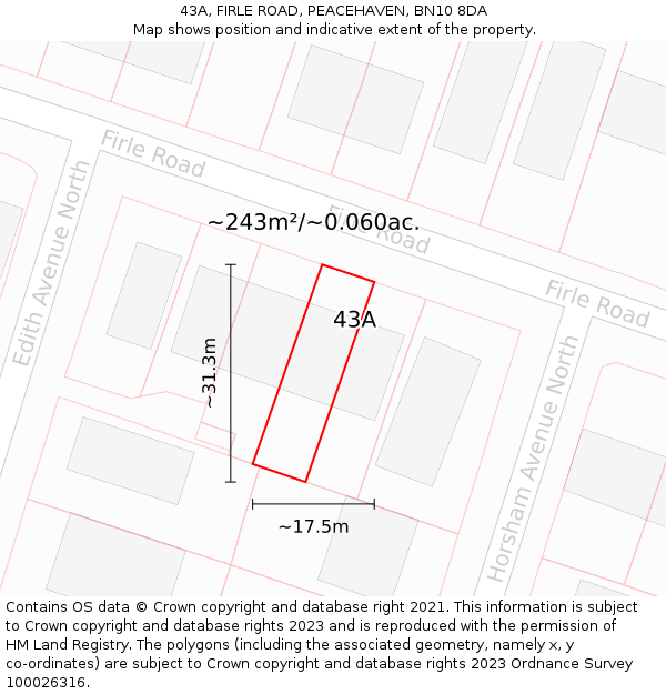 43A, FIRLE ROAD, PEACEHAVEN, BN10 8DA: Plot and title map