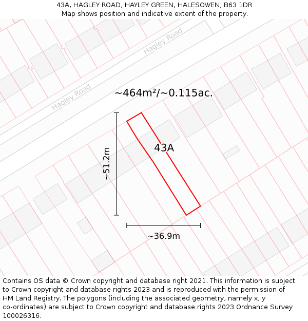 43A, HAGLEY ROAD, HAYLEY GREEN, HALESOWEN, B63 1DR: Plot and title map