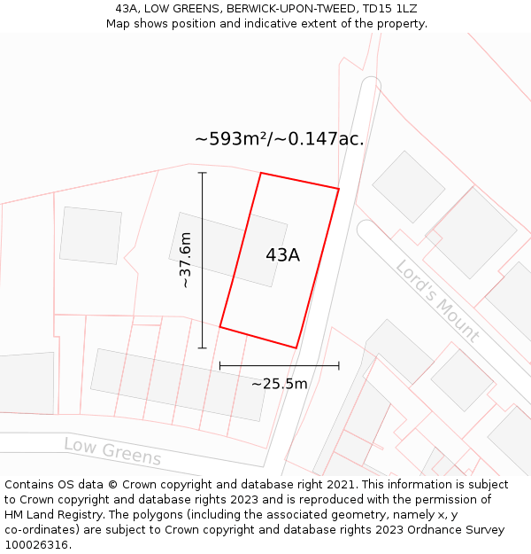 43A, LOW GREENS, BERWICK-UPON-TWEED, TD15 1LZ: Plot and title map