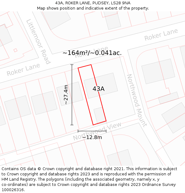 43A, ROKER LANE, PUDSEY, LS28 9NA: Plot and title map