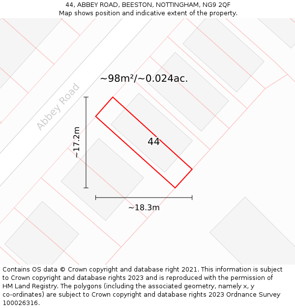 44, ABBEY ROAD, BEESTON, NOTTINGHAM, NG9 2QF: Plot and title map