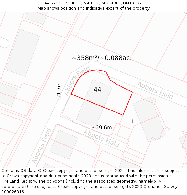 44, ABBOTS FIELD, YAPTON, ARUNDEL, BN18 0GE: Plot and title map