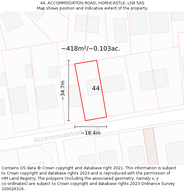 44, ACCOMMODATION ROAD, HORNCASTLE, LN9 5AS: Plot and title map