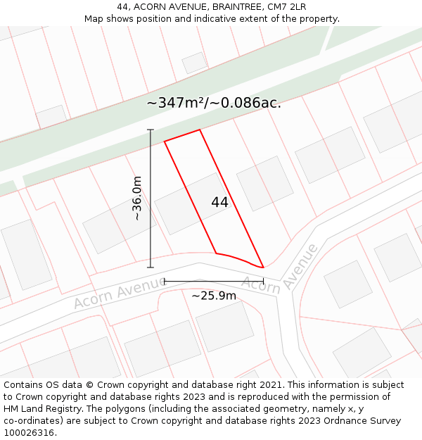 44, ACORN AVENUE, BRAINTREE, CM7 2LR: Plot and title map