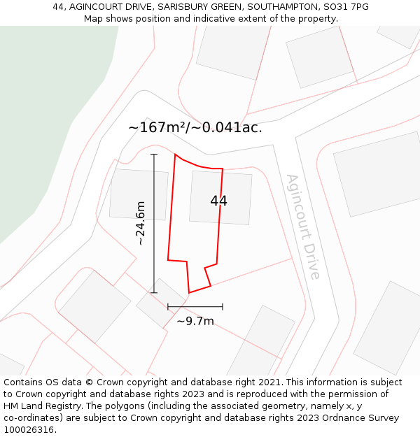 44, AGINCOURT DRIVE, SARISBURY GREEN, SOUTHAMPTON, SO31 7PG: Plot and title map