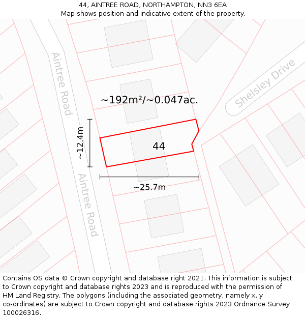 44, AINTREE ROAD, NORTHAMPTON, NN3 6EA: Plot and title map