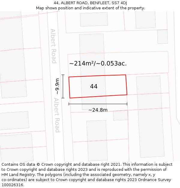 44, ALBERT ROAD, BENFLEET, SS7 4DJ: Plot and title map