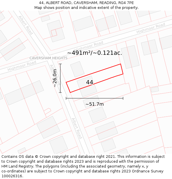 44, ALBERT ROAD, CAVERSHAM, READING, RG4 7PE: Plot and title map