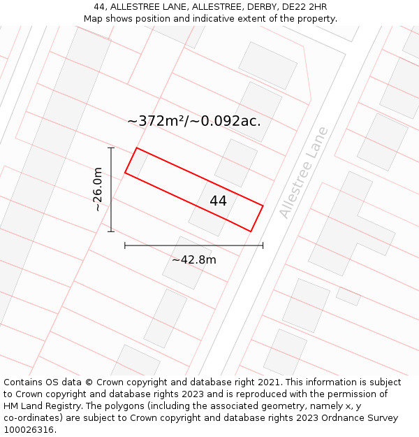 44, ALLESTREE LANE, ALLESTREE, DERBY, DE22 2HR: Plot and title map