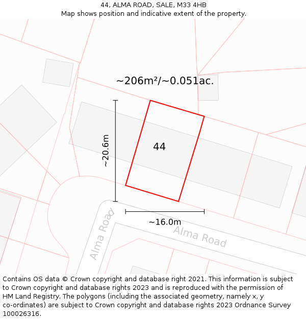 44, ALMA ROAD, SALE, M33 4HB: Plot and title map